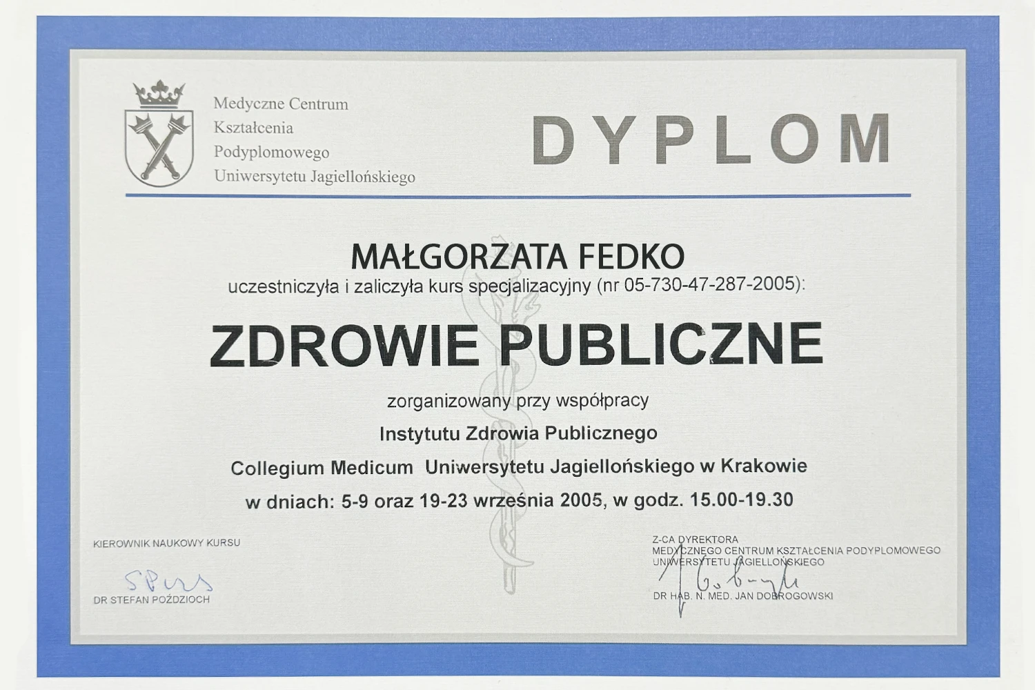 Zdrowie Publiczne – Kurs Specjalizacyjny Collegium Medicum UJ